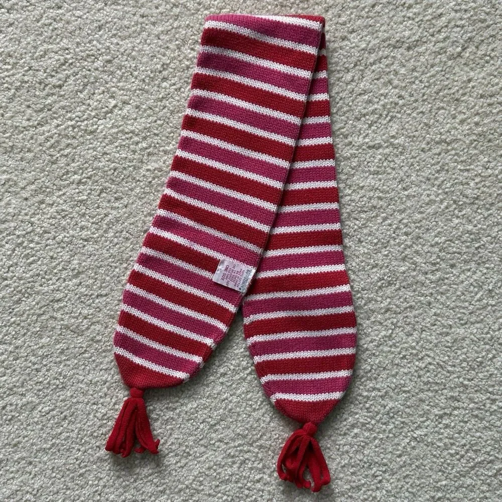 Gymboree VNTG Valentine Striped Pink Red Winter Knit Scarf w Tassels One Size